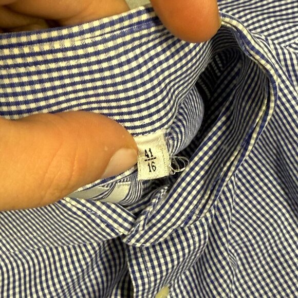 BOGGI Milano Super Classics Blue Check Dress Shirt 41 16 Large - Picture 5 of 6